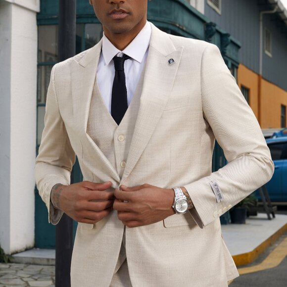 Light Tan Peak Lapel Stacy Adams Men's Suit - Picture 5 of 6